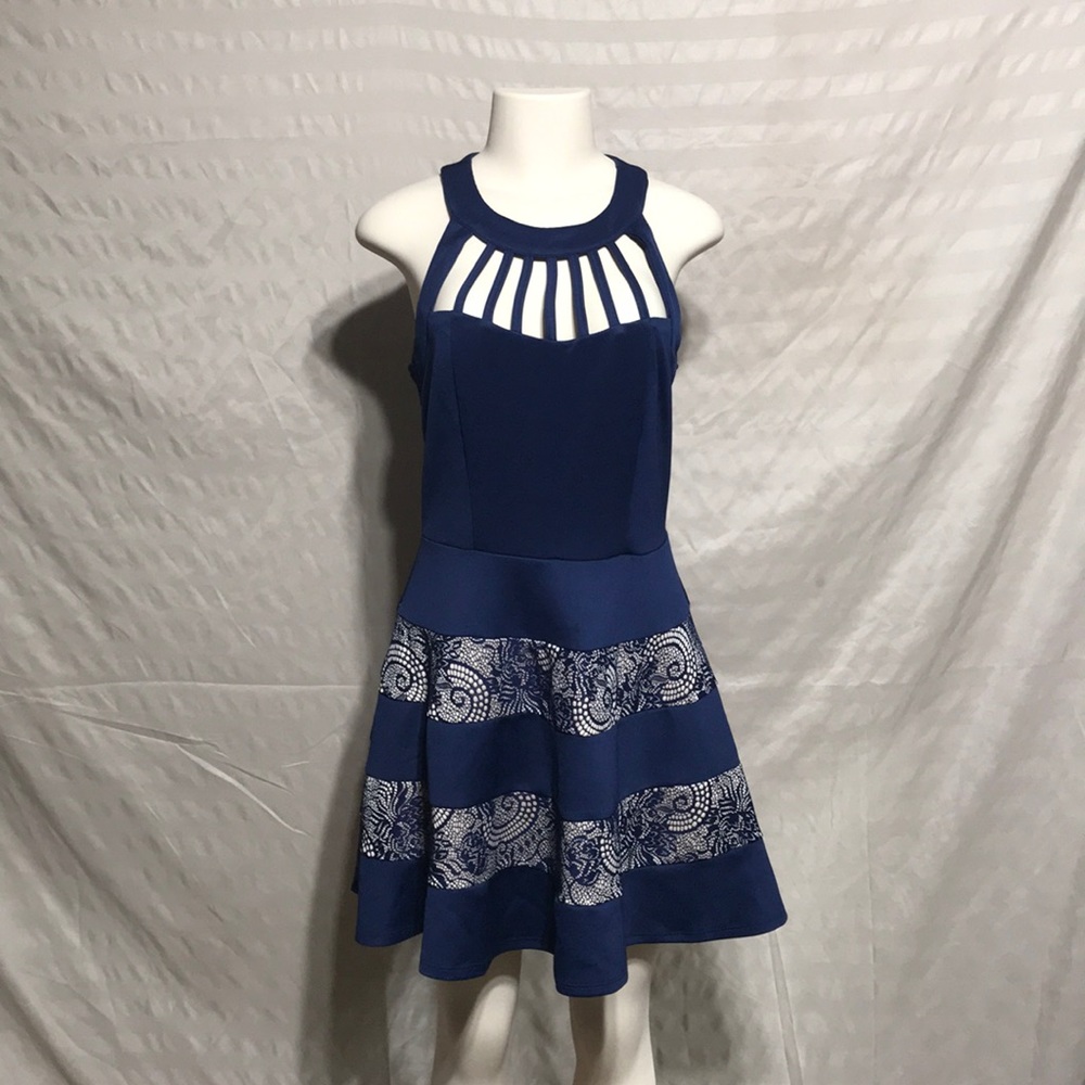 Trixxi Blue Lace Cage Sun Dress Dress Summer